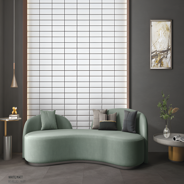 White Bevelled Subway Tile 3 x 12 Inch