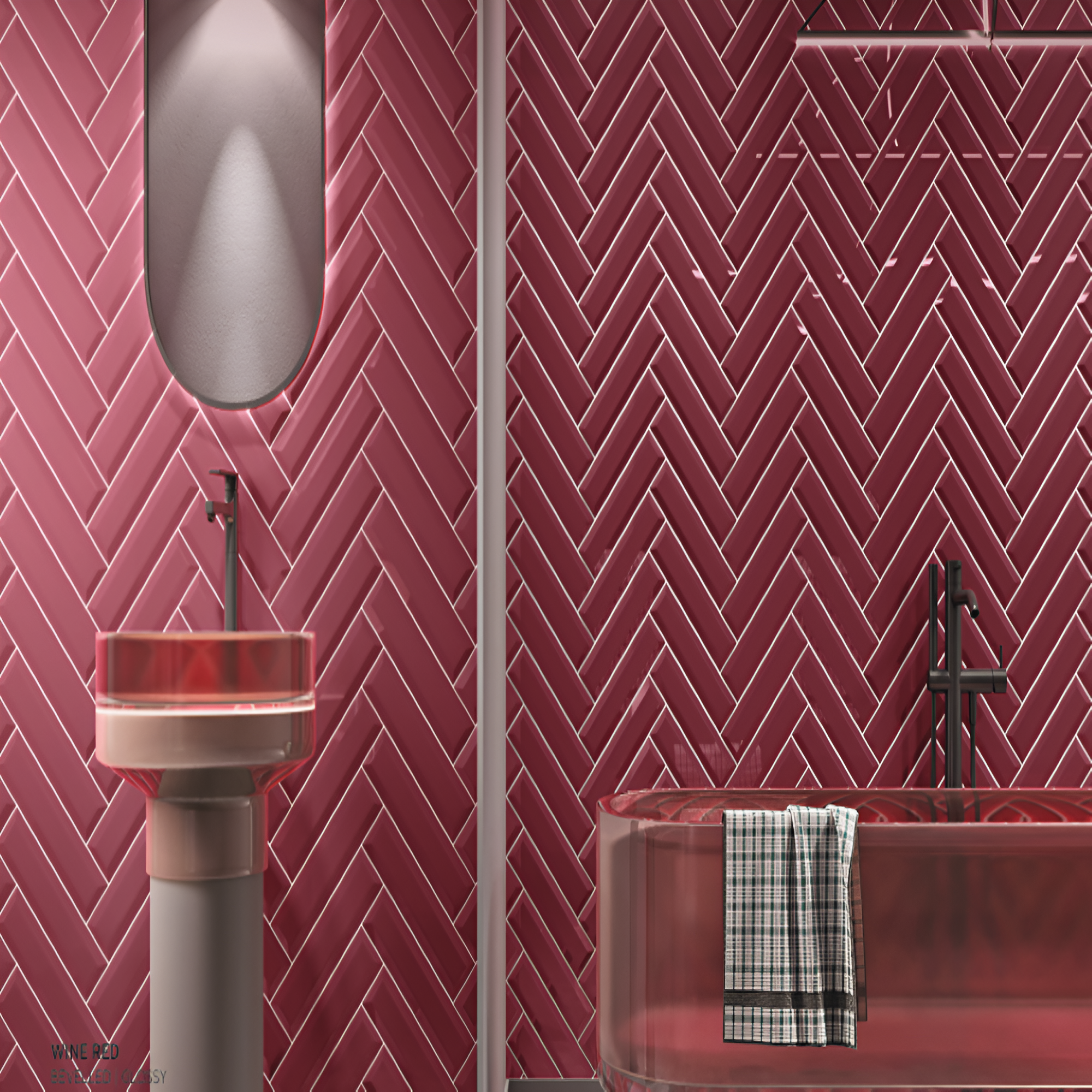 Wine Red Bevelled Subway Tile 3x12 inch glossy ceramic wall tile