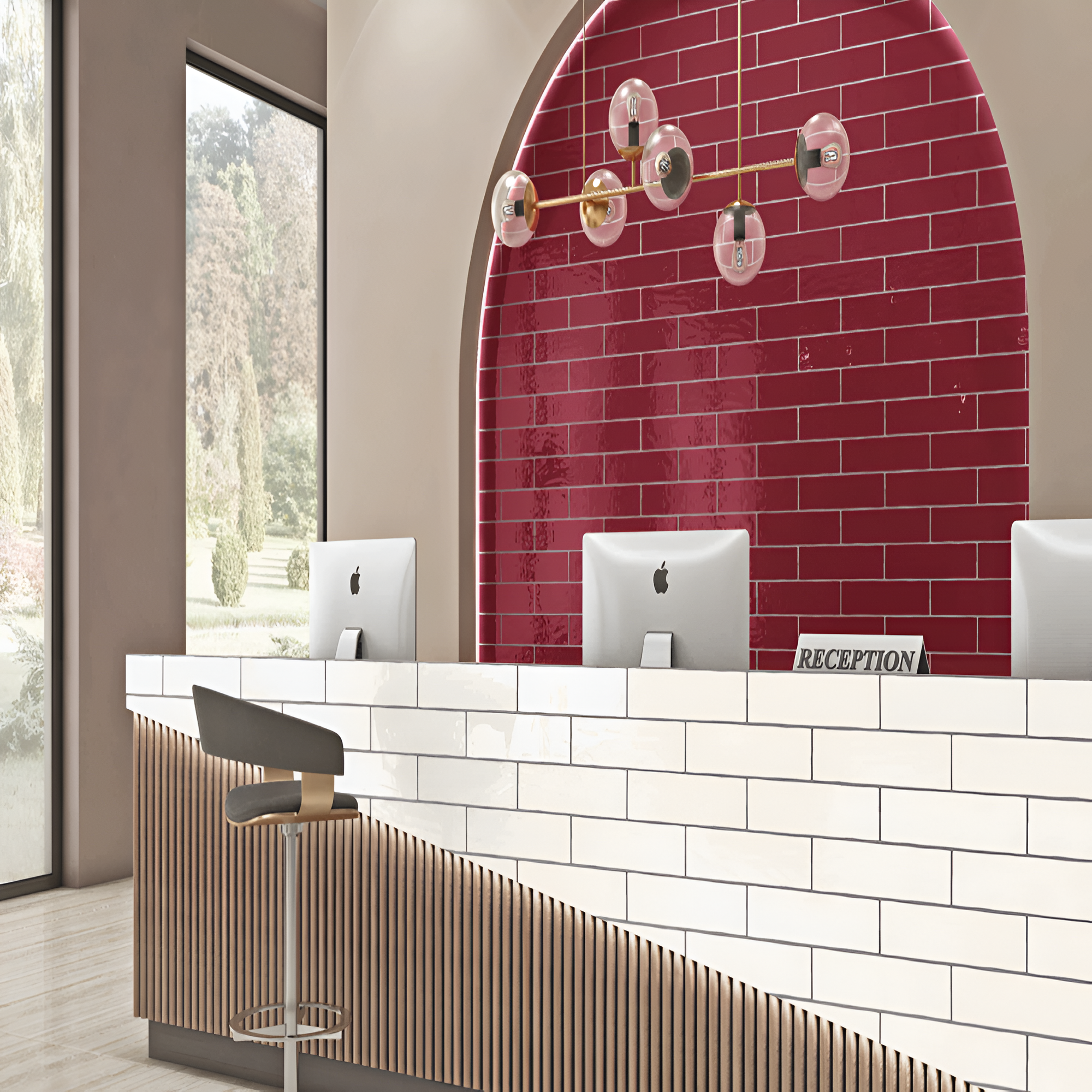 Wine Red Handicraft Subway Tile in 3 x 12 inch size, ceramic material with a rich glossy red finish, designed in classic subway style – ideal for kitchen backsplashes, bathroom walls, and decorative interiors, showcasing handmade craftsmanship with elegant reflective surface.
