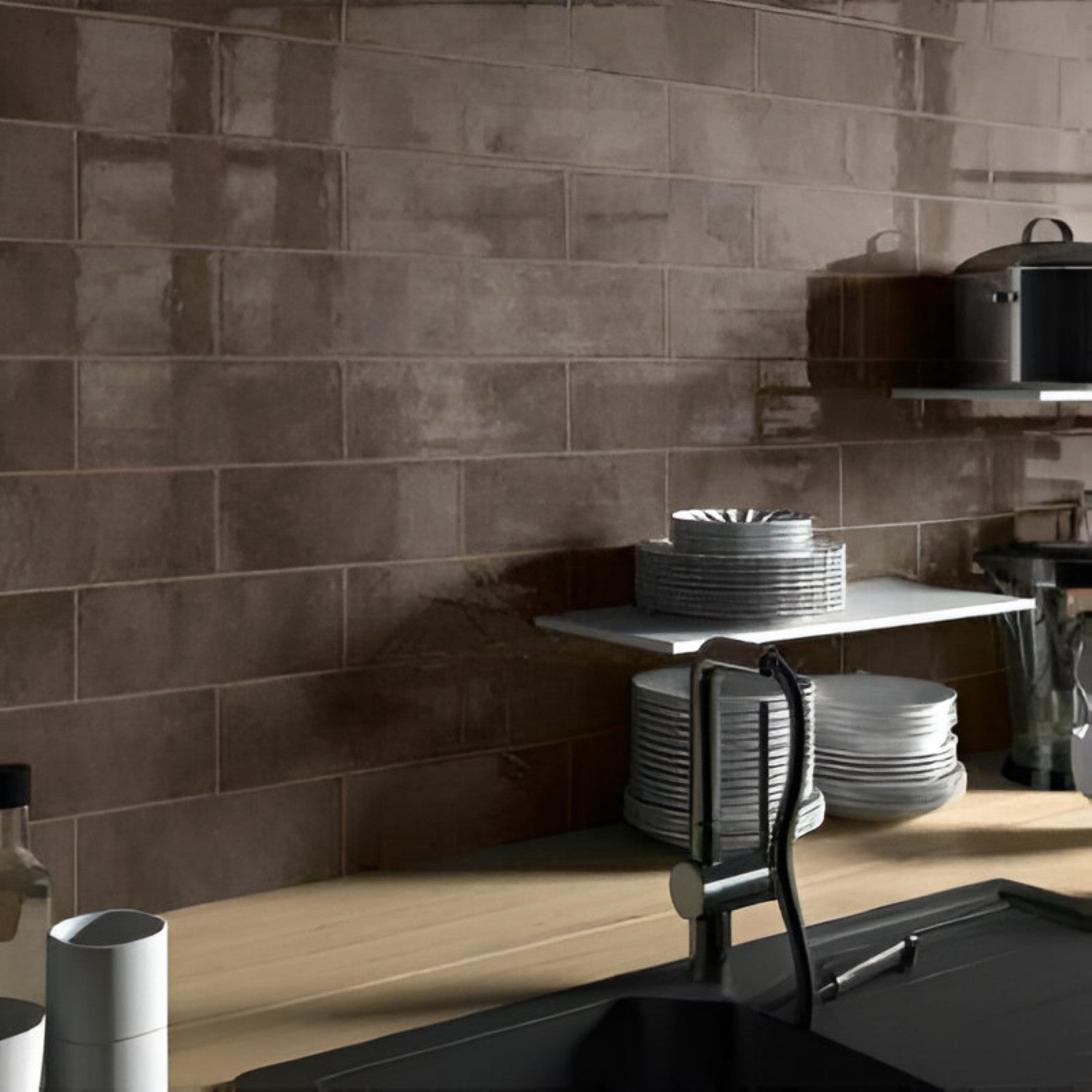 York Brown 4 Inch x 12 Inch Subway Tile featuring a smooth brown finish with glossy surface suitable for modern wall applications in kitchens bathrooms and accent walls
