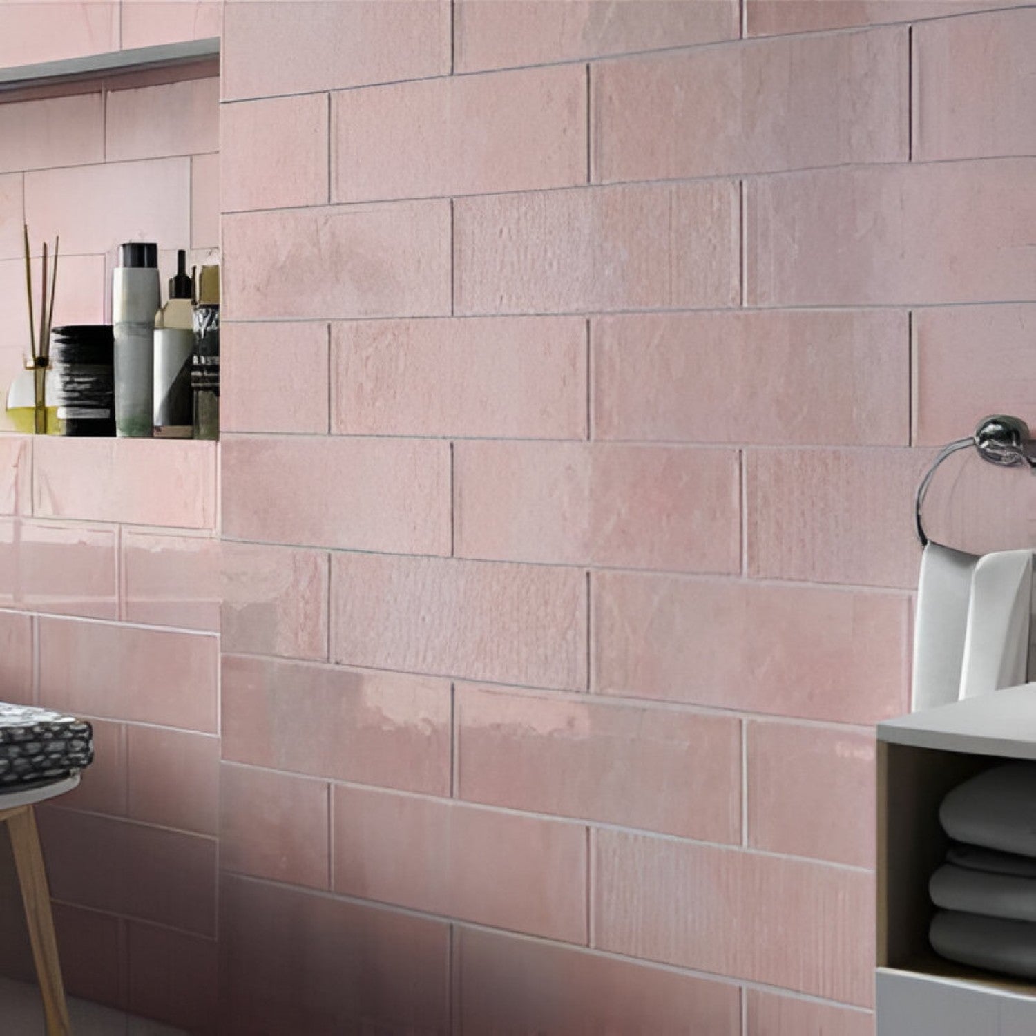 York Pink 4 Inch x 12 Inch Subway Tile featuring a smooth pink finish with glossy surface suitable for modern wall applications in kitchens bathrooms and accent walls
