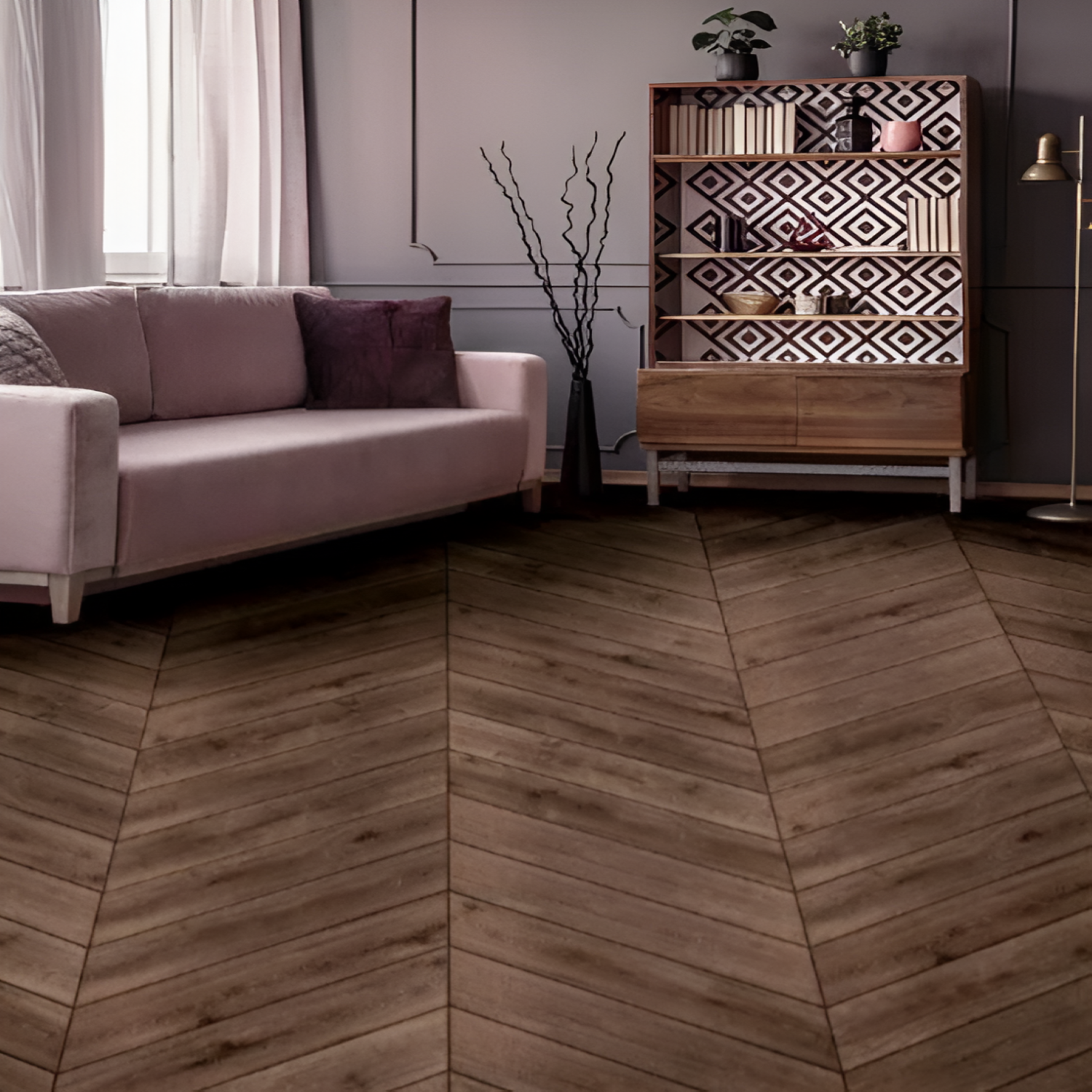 Yosemite Chevron Oak Tile 3x16 Inch with natural oak wood grain chevron pattern, smooth polished finish, perfect for stylish and durable flooring or wall accent designs

