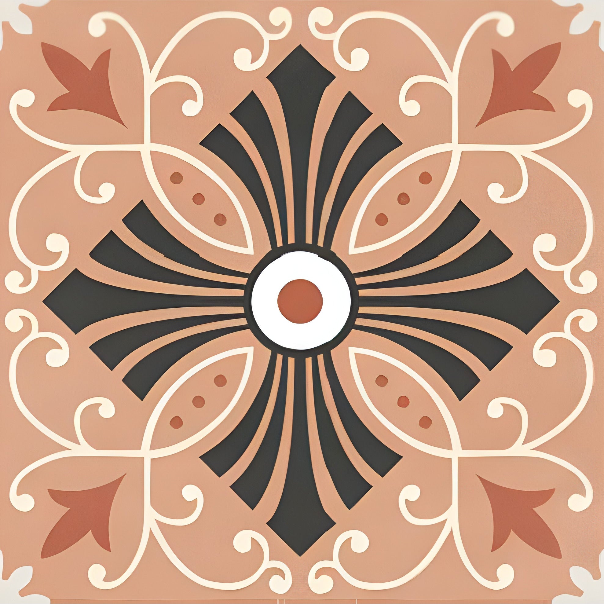 Zibrano Turk Moroccan vitrified tile in 8×8 inch size featuring traditional printed Moroccan and rangoli inspired patterns with a smooth matt finish, suitable for elegant floor and wall décor in living rooms, kitchens, bathrooms, cafes, and decorative interior spaces.