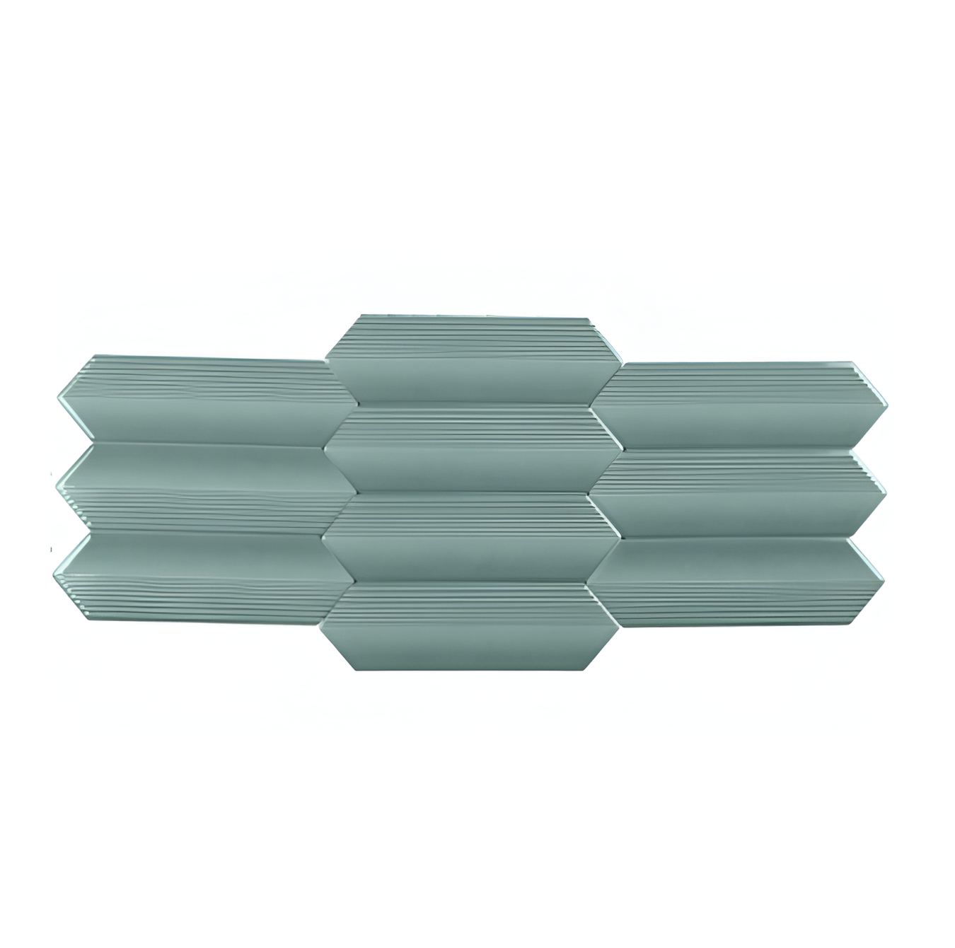 Mint green picket ceramic wall tile with ribbed texture and smooth finish, adding a refreshing and modern touch to interiors.