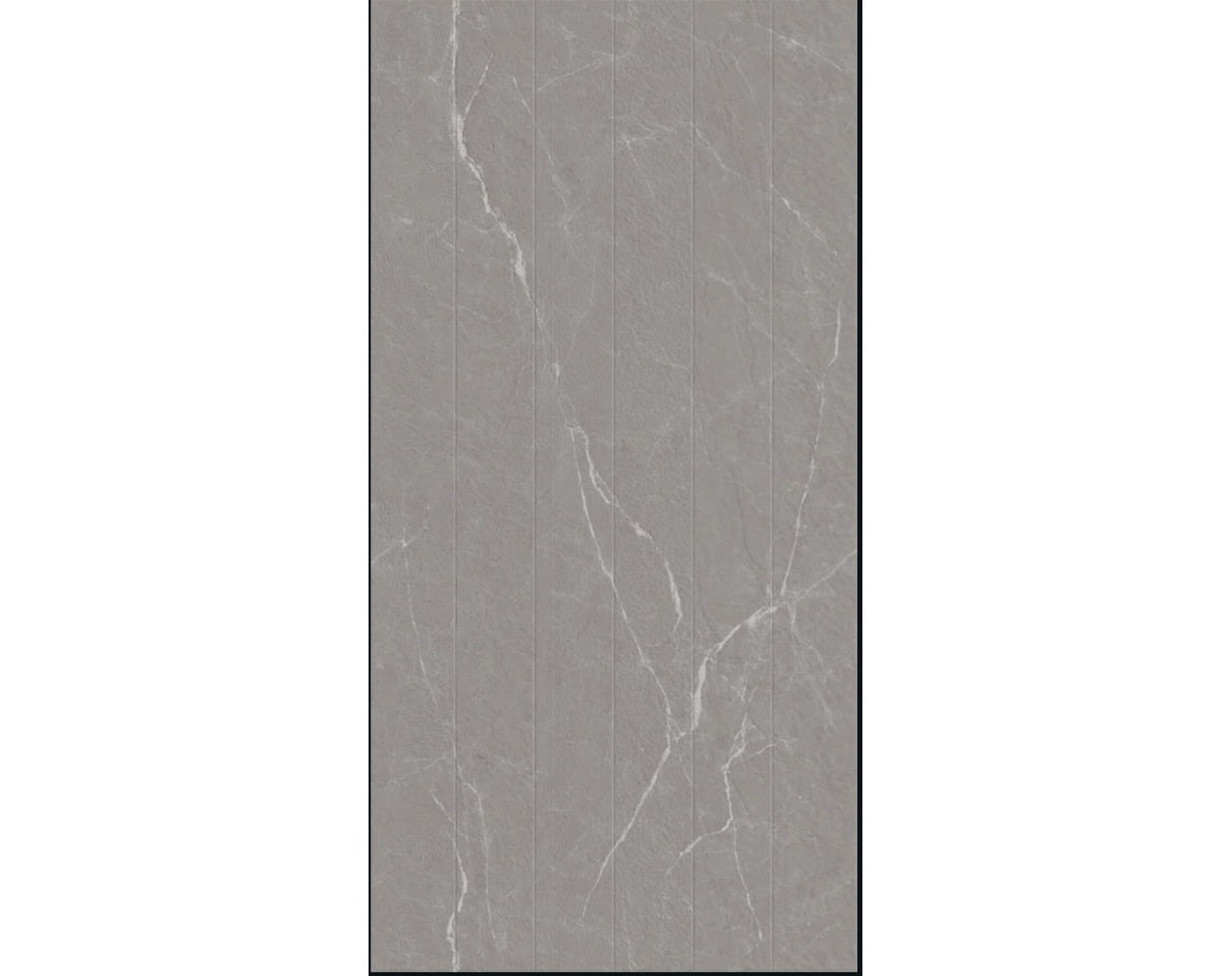 Craft Facade Kronos Silver 32 Inch x 64 Inch fluted tile face close-up