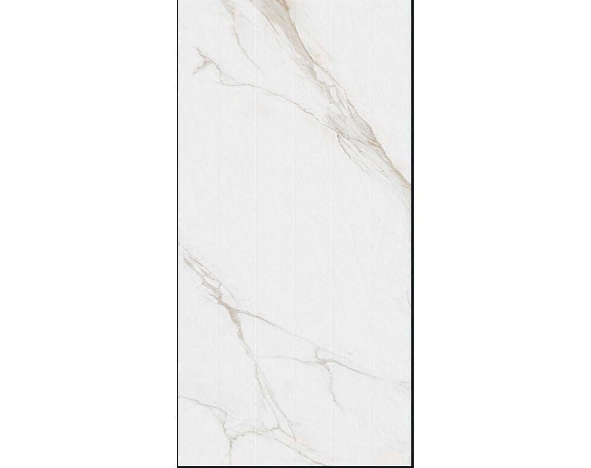 Craft Facade Statuario Pist 32 Inch x 64 Inch fluted tile face close-up