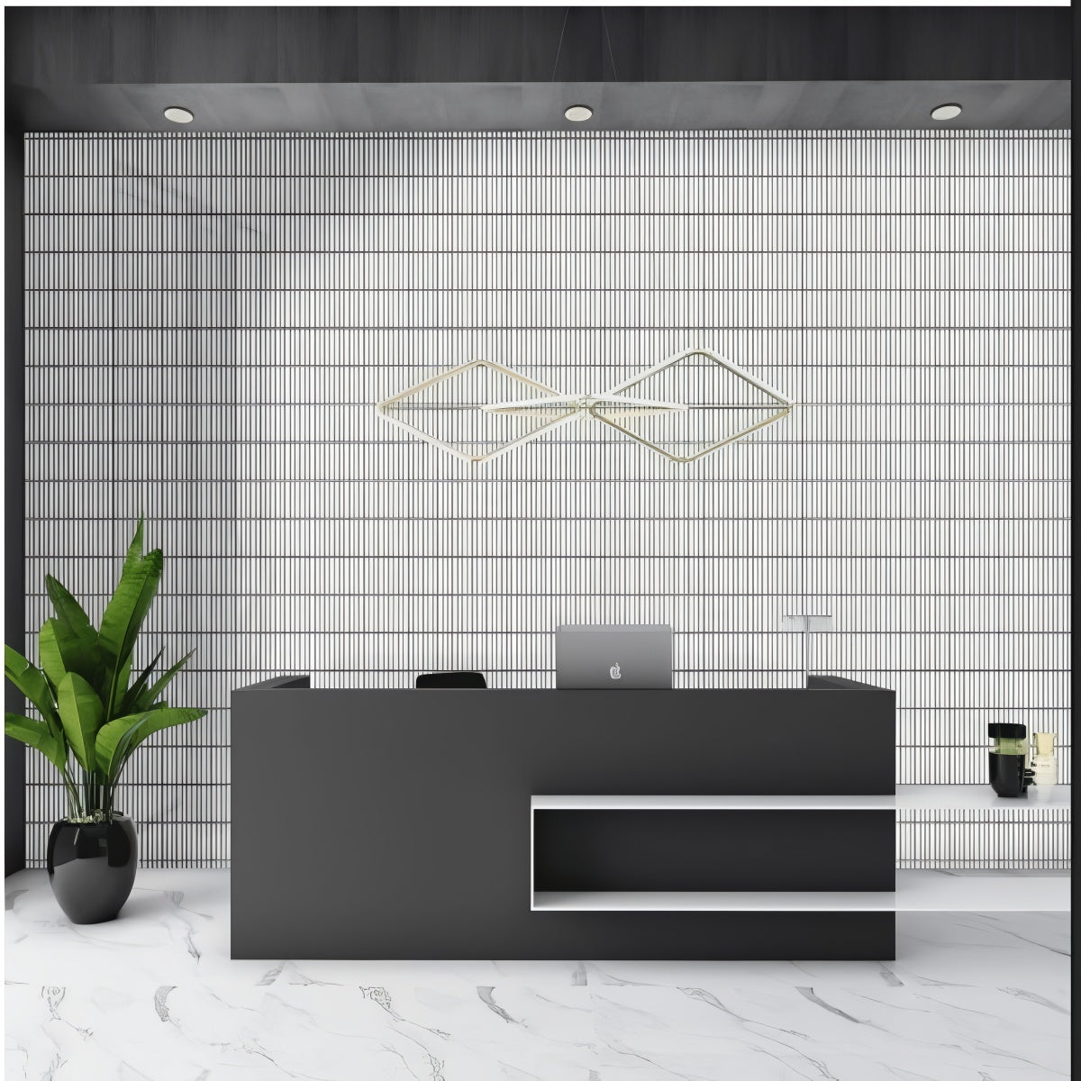 Kitkat Cosmo Bianco Tile - 12x12 inch ceramic wall tile with glossy vertical strips in soft off-white

