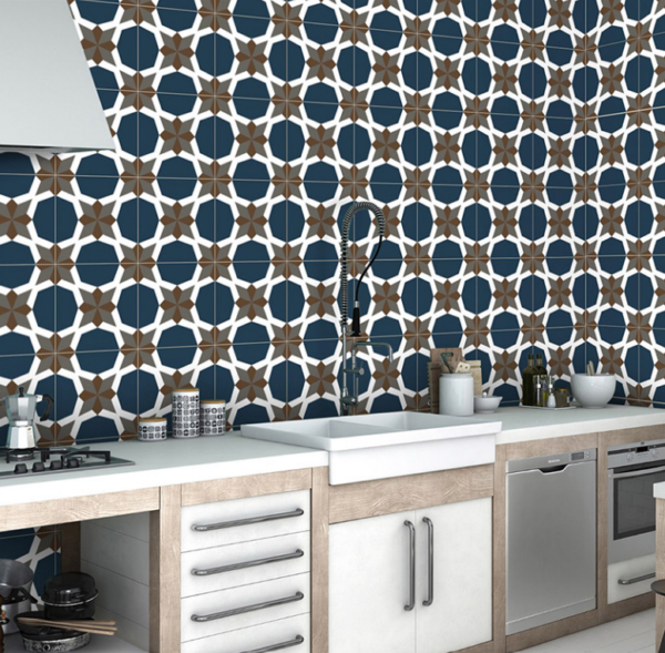 Blue and brown color rangoli moroccan printed tile
